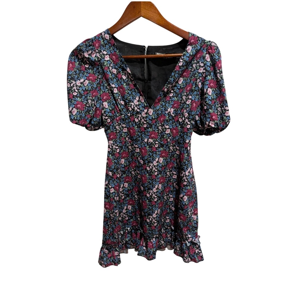 Fashion Union Black Mini Dress with Pink & Blue Floral